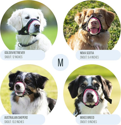 Gentle Muzzle Guard for Dogs - Prevents Biting and Unwanted Chewing Safely – New Secure Comfort Fit - Soft Neoprene Padding – No More Chafing – Training Guide Helps Build Bonds with Pet (M, Pink)