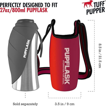 Tuff Pupper PupFlask Insulated Neoprene Dog Water Bottle Holder Sling with Wide Adjustable Shoulder Strap, Great for Travel, Walking, Hiking, Portable Pet Water Bottle Holder (27 OZ, Crimson Red)
