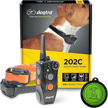 Dogtra E-Collar 200C / 202C Dog Training Collar System with Remote – 1/2 Mile Range, 1-2 Dog System - Rechargeable, Waterproof, Ergonomic - includes eOutletdeals Pet Travel Bowl (2 Dog System - 202C)