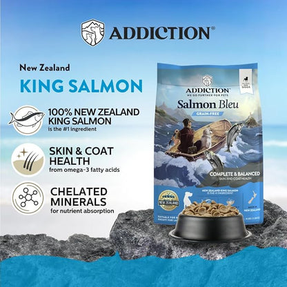 Addiction Salmon Bleu Dog - Dry Dog Food - Complete and Balanced Diet - Skin and Coat Health Dog Formula - Features Premium King Salmon - 4 lb