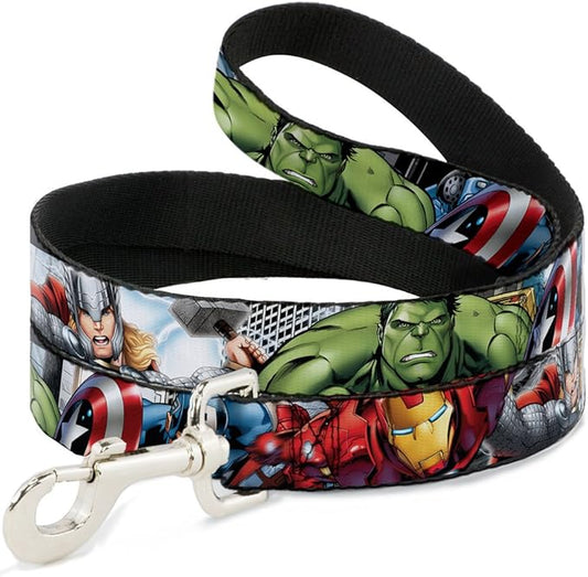 Buckle-Down Dog Leash Marvel Avengers 4 Superhero Poses Close Up 6 Feet Long 0.5 Inch Wide, Multicolor, DL-6FT-WAV012-N