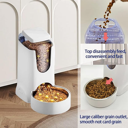 Hamiledyi Pets Automatic Gravity Feeder Dogs 2.8L Food & 4L Water Dispenser Set with Stainless Steel Bowl for Small Medium Big Puppy Kitten(White)