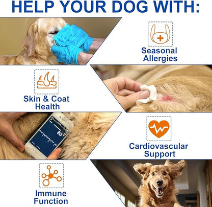 Omega 3 for Dogs, 180P Omega 3 Fish Oil Tablets for Dogs Supports Seasonal Allergies Relief, Itch Skin Relief & Promote Coat Health, Pet Dog Fish Supplements with Omega-3 6 9, Vitamin E - 180 Tablets