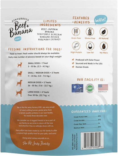 Premium Beef & Banana 12 oz. Dog Jerky Treats | 100% Human Grade | USA Made | High Protein | Grain Free | Limited Ingredients | No Filler | BHA-BHT Free | Soft-Tender