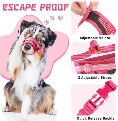 Dog Muzzle Soft Air Mesh Muzzle for Large Dogs, Adjustable Pet Muzzle for Small Medium Dogs to Drink Normally, Breathable Reflective Muzzle for Dogs to Prevent Biting Barking(Pink,L-8)