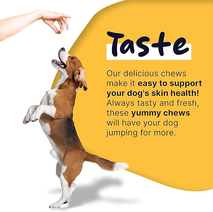 Dog Fish Oil Supplements - 180 Delicious Chew Treats - Omega 3 Rich Salmon Oil, EPA, DHA, Biotin, and Vitamin E for Healthier, Shinier, Skin, Coat and Fur, Helps Skin Allergies