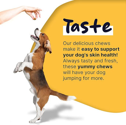 Dog Fish Oil Supplements - 180 Delicious Chew Treats - Omega 3 Rich Salmon Oil, EPA, DHA, Biotin, and Vitamin E for Healthier, Shinier, Skin, Coat and Fur, Helps Skin Allergies