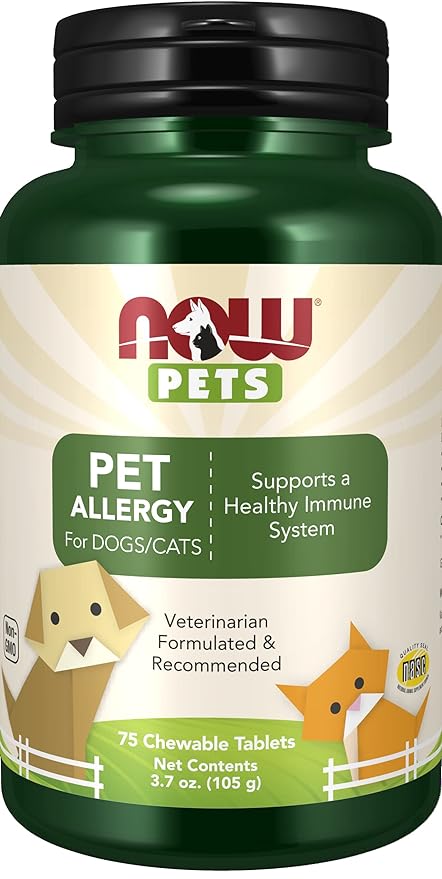 NOW Pet Health, Pet Allergy Supplement, Formulated for Cats & Dogs, NASC Certified, 75 Chewable Tablets