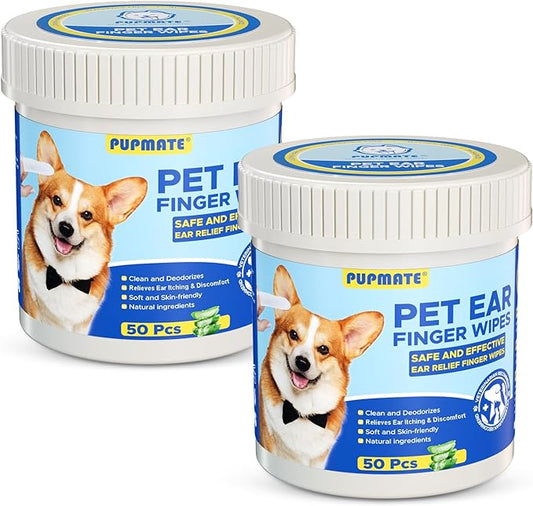 Ear Finger Wipes for Dogs & Cats - Cleaning Earwax & Debris - Relieves Ear Itching & Discomfort - Fresh Aloe Scent - Sooths & Repair, Natural Ingredients-100 Count