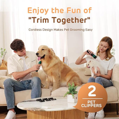 Dog Clippers for Grooming, 2 Pack Pet Hair Trimmers with 2 Speed Grooming Mode, Rechargeable, Cordless, Electric Quiet, Suitable for Dogs Cats (Green)