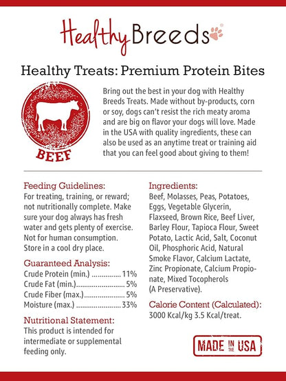 Healthy Breeds Toy Fox Terrier Healthy Treats Premium Protein Bites - Low Fat Dog Treats - Beef is The 1st Ingredient - 10 oz