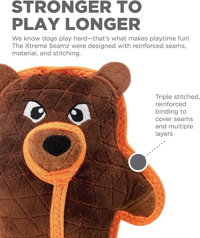 Outward Hound Xtreme Seamz Bear Squeaky Plush Dog Toy - Reinforced Dense Stuffing Plush Toy