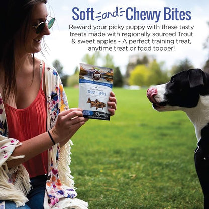 All Natural Dog Treats - Trout & Apple - Training Treats for Dogs with Allergies, Sensitive Stomachs - Soft Dog Treats, Grain Free, Chewy, Human-Grade, Made in USA - 5oz, Pack of 3