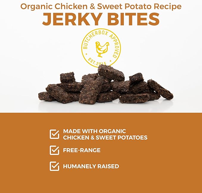 Dog Treats from ButcherBox - Organic Chicken and Sweet Potato Jerky Bites for Small and Large Dogs, Grain Free, Made and Sourced in The USA, 8 oz Bag (3 Count)