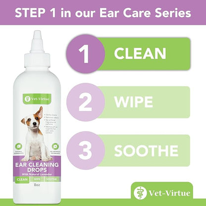 Dog Ear Cleaner Drops - 8oz Dog Cleaning Solution for Ear Cleaning and Grooming - Great for Flushing Out Build Up and Maintaining Hygiene