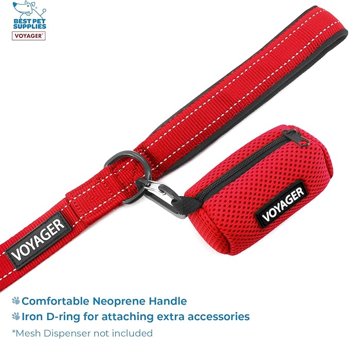 Voyager Step-in Lock Dog Harness w Reflective Dog Leash Combo Set with Neoprene Handle 5ft - Supports Small, Medium and Large Breed Puppies/Cats by Best Pet Supplies - Red/Black Trim, XL