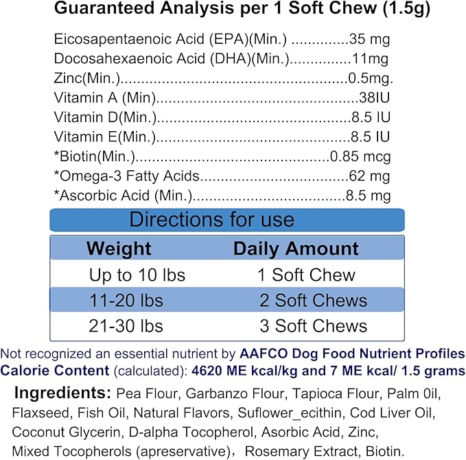 Omega-3 Multivitamin Skin and Coat Supplement for Dogs Omega 3 Fish Oil Supplement, Supports Shedding, Skin & Coat, Immunity, EPA,DHA- 300g(200 Chews)