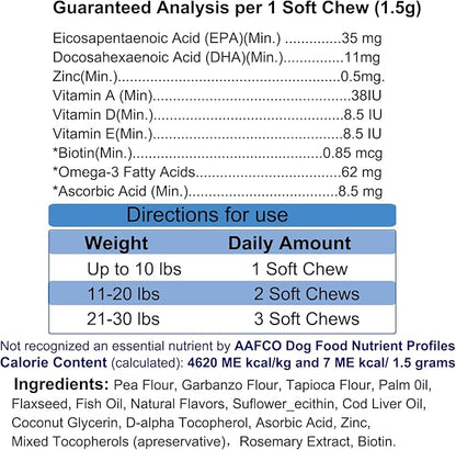 Omega-3 Multivitamin Skin and Coat Supplement for Dogs Omega 3 Fish Oil Supplement, Supports Shedding, Skin & Coat, Immunity, EPA,DHA- 300g(200 Chews)