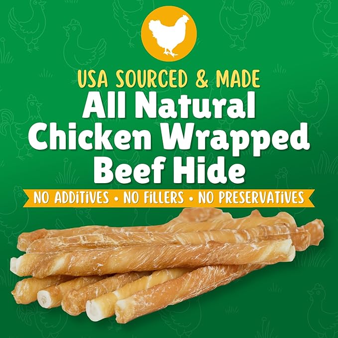 Lucky Premium Treats Chicken Wrapped Dog Treats – USA Made Raw Hide Sticks for Small & Toy Size Dogs – Long Lasting, Preservative Free Dog Treats – 20 Chews