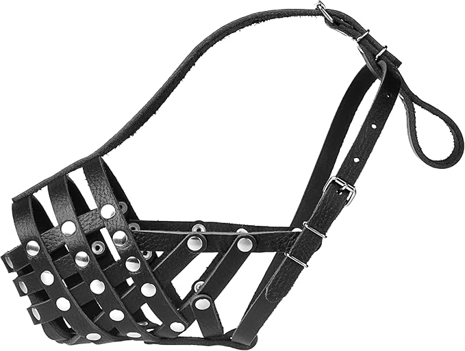 Soft Leather Dog Muzzle for Pitbulls – Dog Muzzle for Large Dogs Pitbull – Large Breathable Pitbull Muzzle Anti Bite – Adjustable Basket Muzzle for Pitbull, Amstaff, Labrador etc. (L Size)