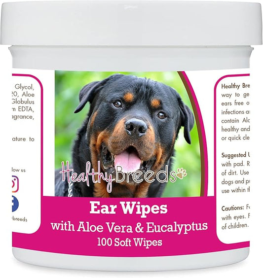 Healthy Breeds Rottweiler Ear Cleaning Wipes with Aloe & Eucalyptus for Dogs 100 Count