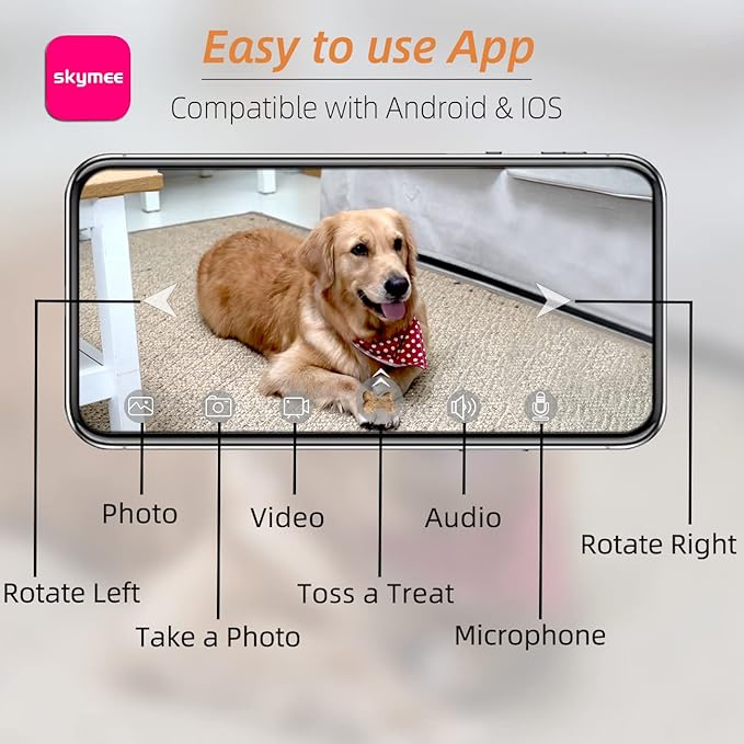 SKYMEE Petalk AI II Dog Camera Automatic Treat Dispenser, 5G WiFi Full HD Pet Camera with 180° Pan Full-Room View