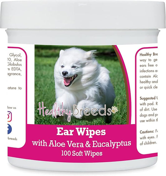 Healthy Breeds American Eskimo Dog Ear Cleaning Wipes with Aloe & Eucalyptus for Dogs 100 Count