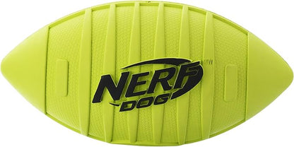 Nerf Dog Rubber Football Dog Toy with Squeaker, Lightweight, Durable and Water Resistant, 7 Inch Diameter for Medium/Large Breeds, Single Unit, Green, Model:6997
