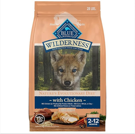 Blue Buffalo Wilderness High Protein Natural Large Breed Puppy Dry Dog Food plus Wholesome Grains, Chicken 28 lb bag