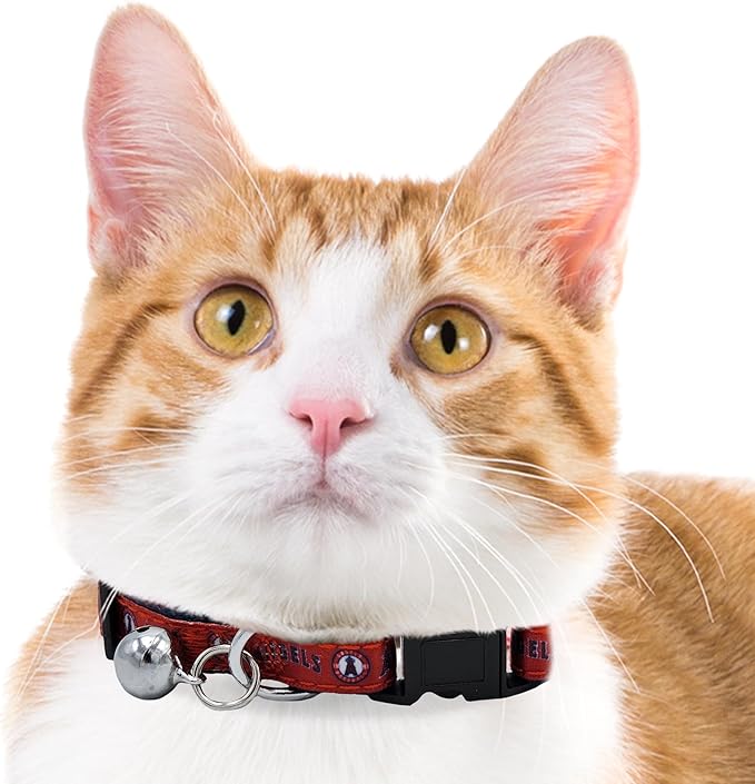 MLB CAT Collar Los Angeles Angels Satin Cat Collar Baseball Team Collar for Dogs & Cats. A Shiny & Colorful Cat Collar with Ringing Bell Pendant