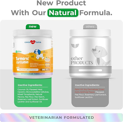 Turmeric Curcumin for Dogs - 90 Soft Chews - with Collagen, BioPerine and Fish Oil - Hip & Joint Support, Ease Inflammation, Antioxidant, Cardiovascular & Liver Support. (Soft Chews)