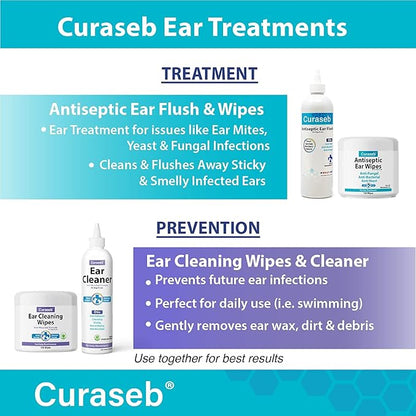 Curaseb Cat and Dog Ear Wipes – Cleans, Deodorizes and Soothes Ear Issues with Soothing Aloe Vera – Vet Strength – 100 Wipes