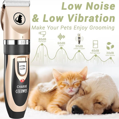 Ceenwes Dog Clippers Low Noise Cat Clippers Rechargeable Dog Trimmer Cordless Pet Grooming Tool Professional Dog Hair Trimmer with Comb Guides Scissors for Dogs Cats & Others