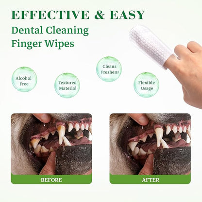 Pet Teeth Cleansing Finger Wipes for Dogs and Cats, Disposable No-Rinse Dog Finger Toothbrush Oral Cleansing Wipes, Reduces Plaque and Freshens Breath Dog Cat Dental Care Finger Wipes, 50 Counts