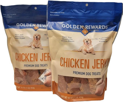 Golden Rewards Premium Chicken Dry Jerky Treats for All Dogs, 16 oz(Pack of 2/ 32oz Total)