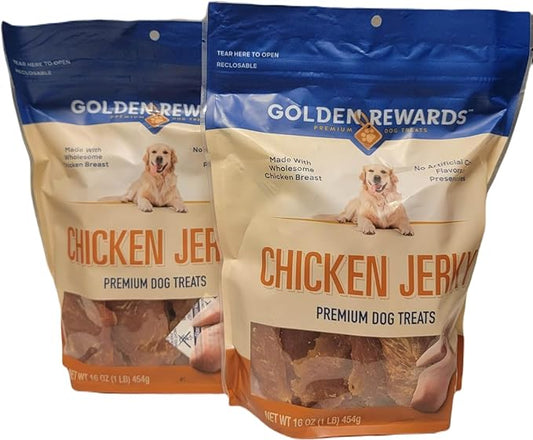 Golden Rewards Premium Chicken Dry Jerky Treats for All Dogs, 16 oz(Pack of 2/ 32oz Total)