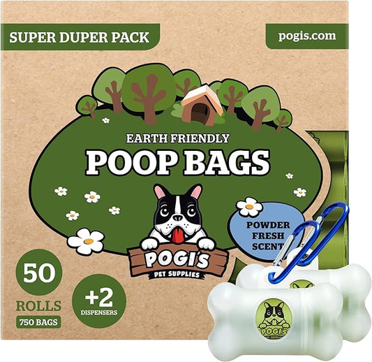 Pogi's Pet Supplies Poop Bags - 50 Rolls (750 Dog Poop Bags) +2 Dispensers - Leak-Proof, Earth-Friendly Poop Bags for Dogs