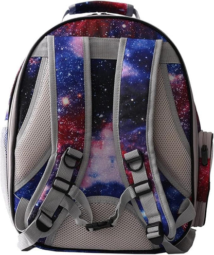 Galaxy Blue Cat Bubble Backpack, Front Extension Space Capsule Astronaut Clear Window Fit up to 20 Pounds Large Fat Cat, Vet Transport Carry Bookbag, Airline Approved