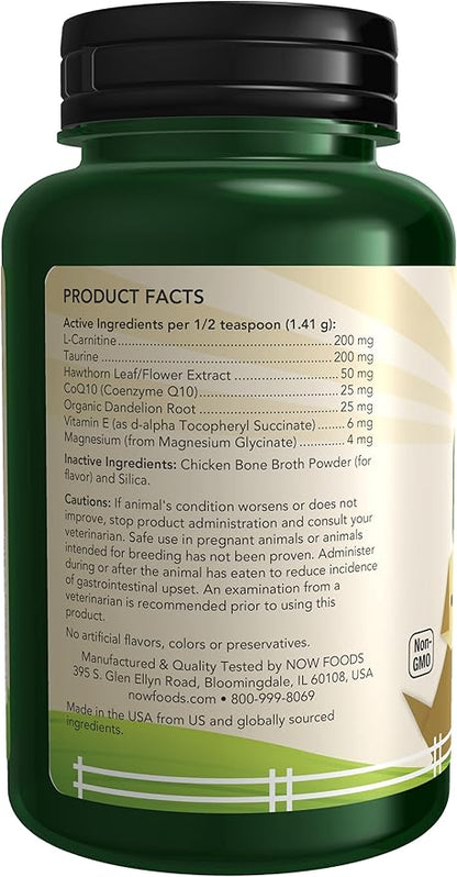 NOW Pet Health, Cardiovascular Support Supplement, Formulated for Cats & Dogs, NASC Certified, Powder, 4.5-Ounce