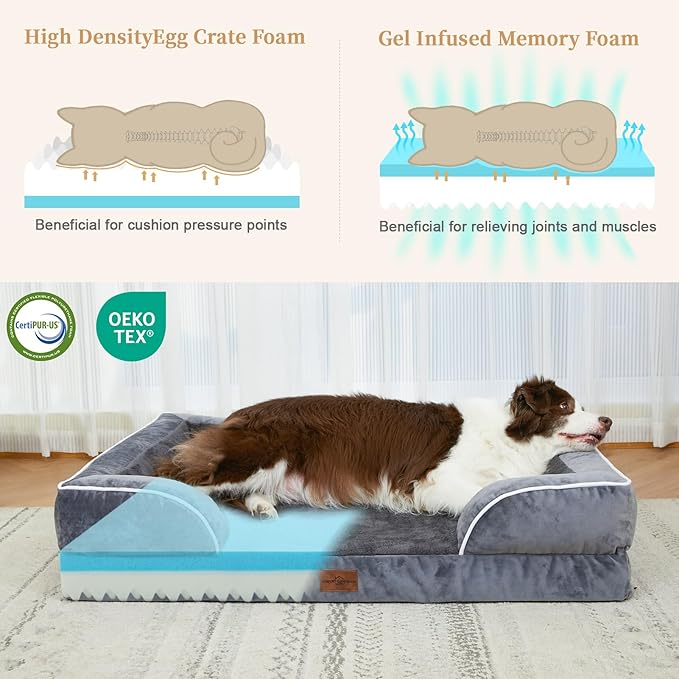 Cooling Dog Bed, Memory Foam Orthopedic Dog Bed for Giant Dogs, XXL Dog Bed for Extra Large Dogs, Waterproof Dog Bed with Bolster & Removable Cover(XX-large,Leaden Grey)