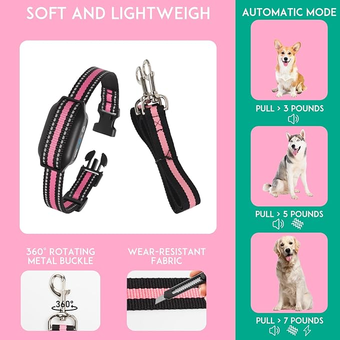 Electronic Dog Training Leash Collar - Adjustable Sound/Vibration/Static Stimuli Shock Collar, Traction Force Trigger Induction Collar, Long-Range Training Collars, Water-Resistant Dog Collar