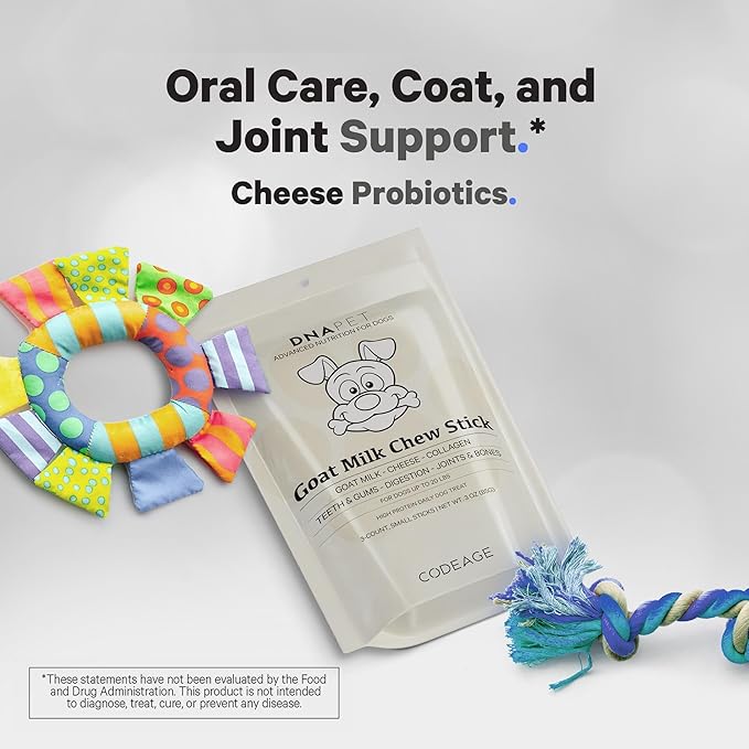 Goat Milk Chew Sticks for Dogs Supplement - High Protein, Collagen, Calcium, Cheese Probiotic Treats for Oral Health, Digestive Support, Bone & Joint Care - Small Dogs Up to 20 Lbs - 3-Count