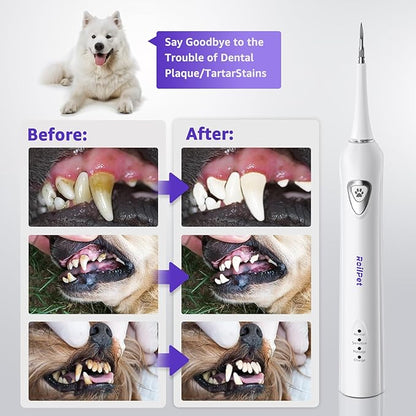 Dog Teeth Cleaning Kit, Dog Plaque and Tartar Remover with Dog Finger Toothbrush, Rechargeable Sonic Electric Dog Tooth Scraper & Brushing Kit for Dog, Pet