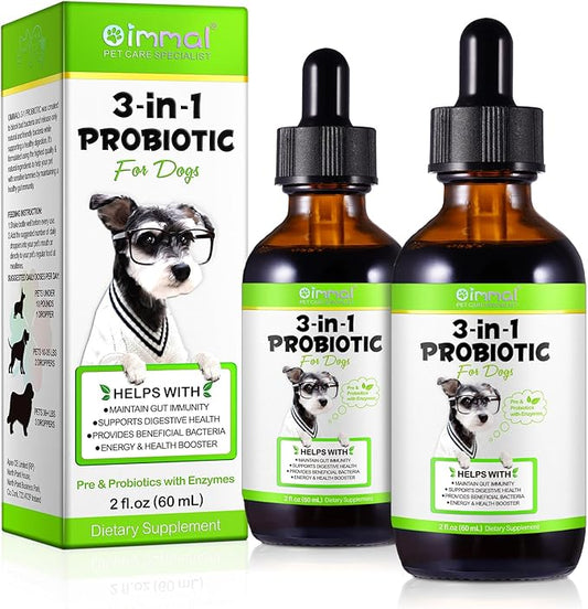 Probiotic for Dogs, 2 Pack Natural 3 in 1 Dog Probiotic Drops Helps to Diarrhea & Upset Stomach Relief, Supports Healthy Digestive System, Allergies, Digestive Enzyme for Dog, Bacon Flavor - 60ml x 2