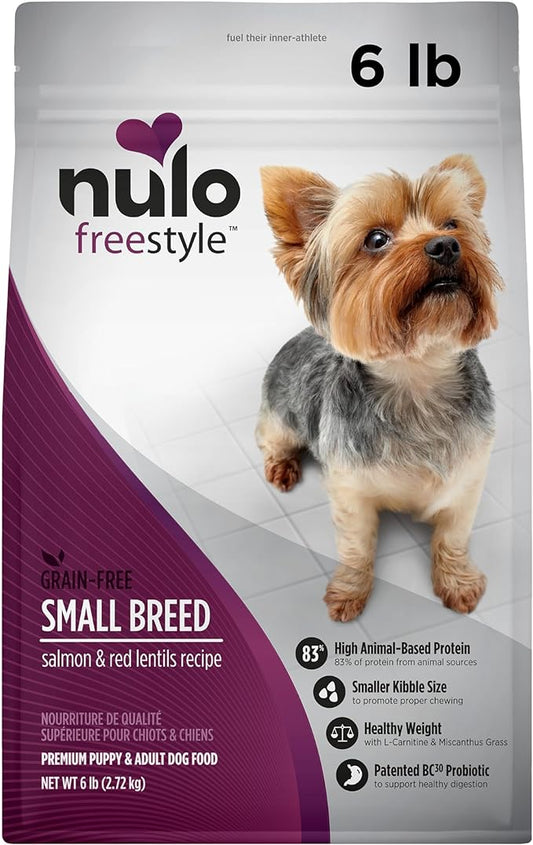 Nulo Freestyle Small Breed Dog Food, Premium Adult and Puppy Grain-Free Dry Smaller Sized Kibble Food, with BC30 Probiotic for Healthy Digestion Support, 6 Pound (Pack of 1)