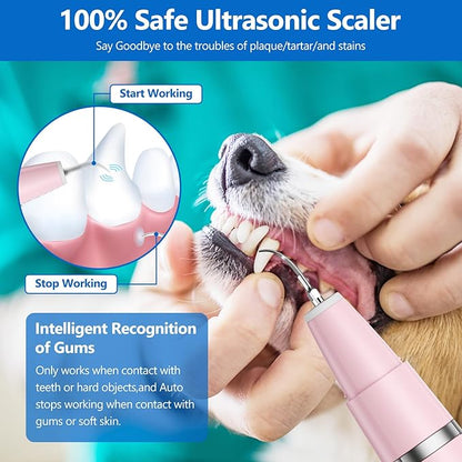 Dog Plaque Remover for Teeth,Pet Ultrasonic Tooth Cleaner,Teeth Cleaning Kit -Tartar Remover for Teeth Stains for Dogs and Cats (Pink)