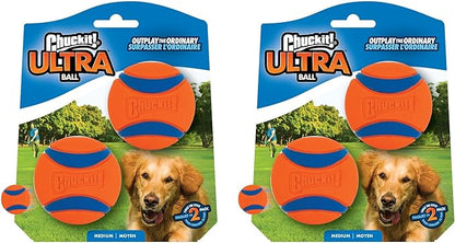 Chuckit Ultra Ball Dog Toy, Medium (2.5 Inch Diameter) Pack of 4, for Breeds 20-60 lbs