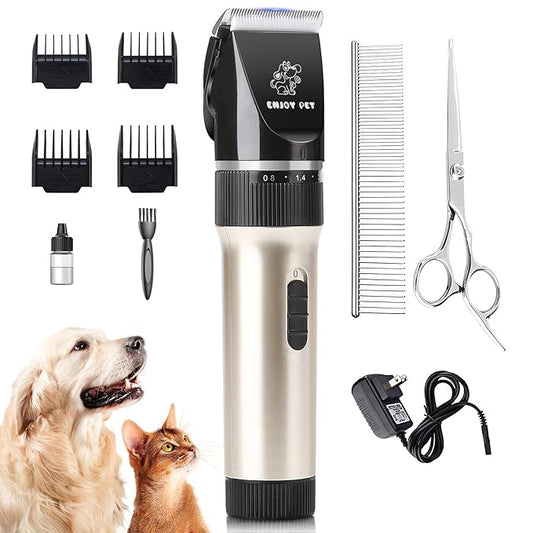 Professional Dog Clippers Trimmer for Grooming - Dog Grooming Kit Tools Pet Cat Hair Grooming Clippers Scissirs Dog Shaver Shears with Combs/Detachable Blades/Guards, Cordless Quiet Animal Clippers