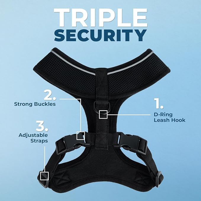 Aerolite No Pull Mesh Dog Harness with Lightweight, Soft, Breathable Chest Coverage, Reflective Stitching, and Adjustable Straps for Walking, Running, Training, Heavy Duty and Durable - Black, XL