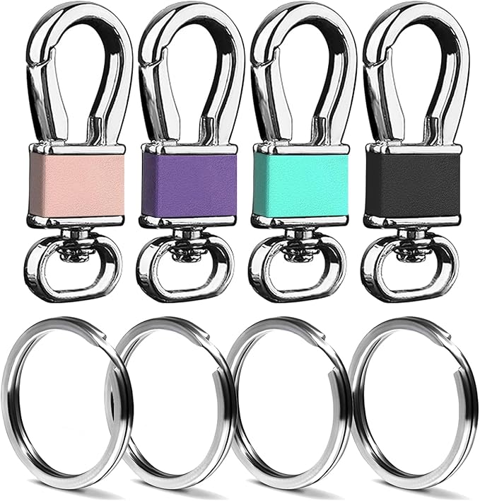FEYOUN 4 Pack Metal Carabiner Keychain Key Clip Hook, 4 Key Rings Car Key Chain Clips Ring Holder Organizer for Men and Women, Car Accessories, Multi Color